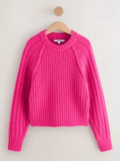 Rose vif - Pull côtelé épais Blend à col rond