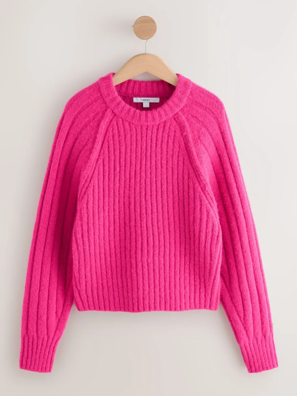 Rose vif - Pull côtelé épais Blend à col rond