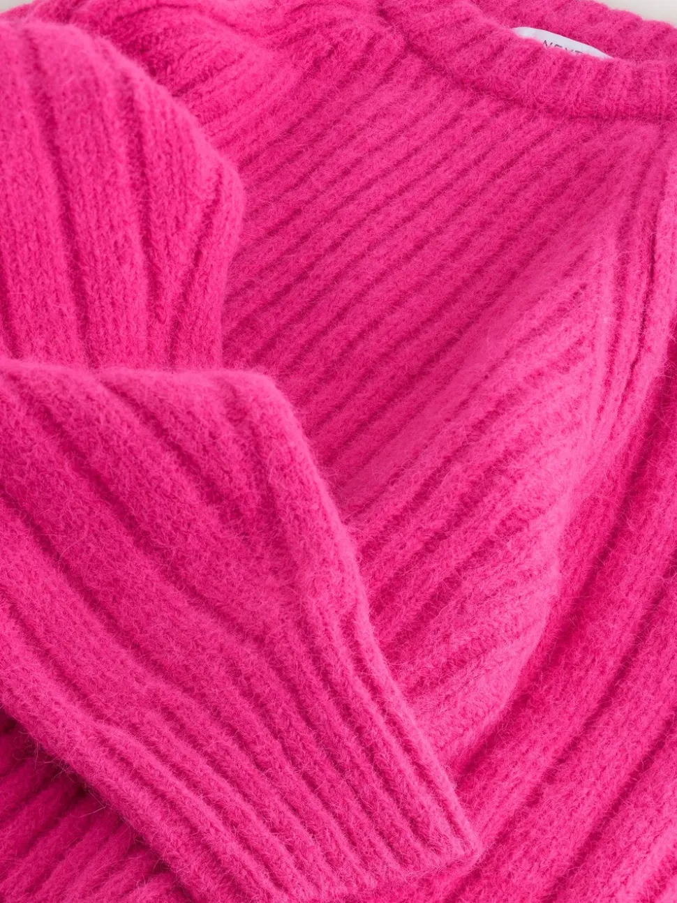Rose vif - Pull côtelé épais Blend à col rond