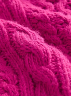 Rose vif - Pull long torsadé à col roulé en laine