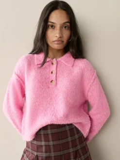 Rose vif - Pull polo à manches longues Boucle