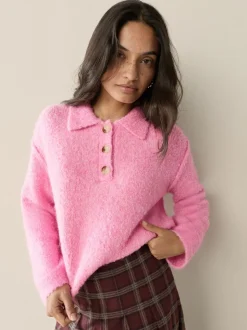 Rose vif - Pull polo à manches longues Boucle