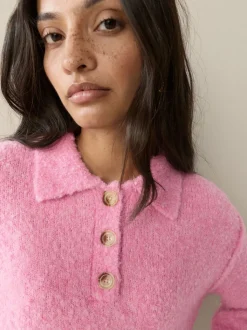 Rose vif - Pull polo à manches longues Boucle