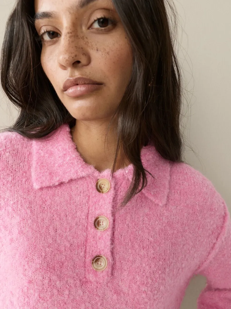 Rose vif - Pull polo à manches longues Boucle