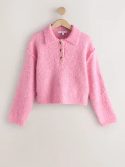 Rose vif - Pull polo à manches longues Boucle
