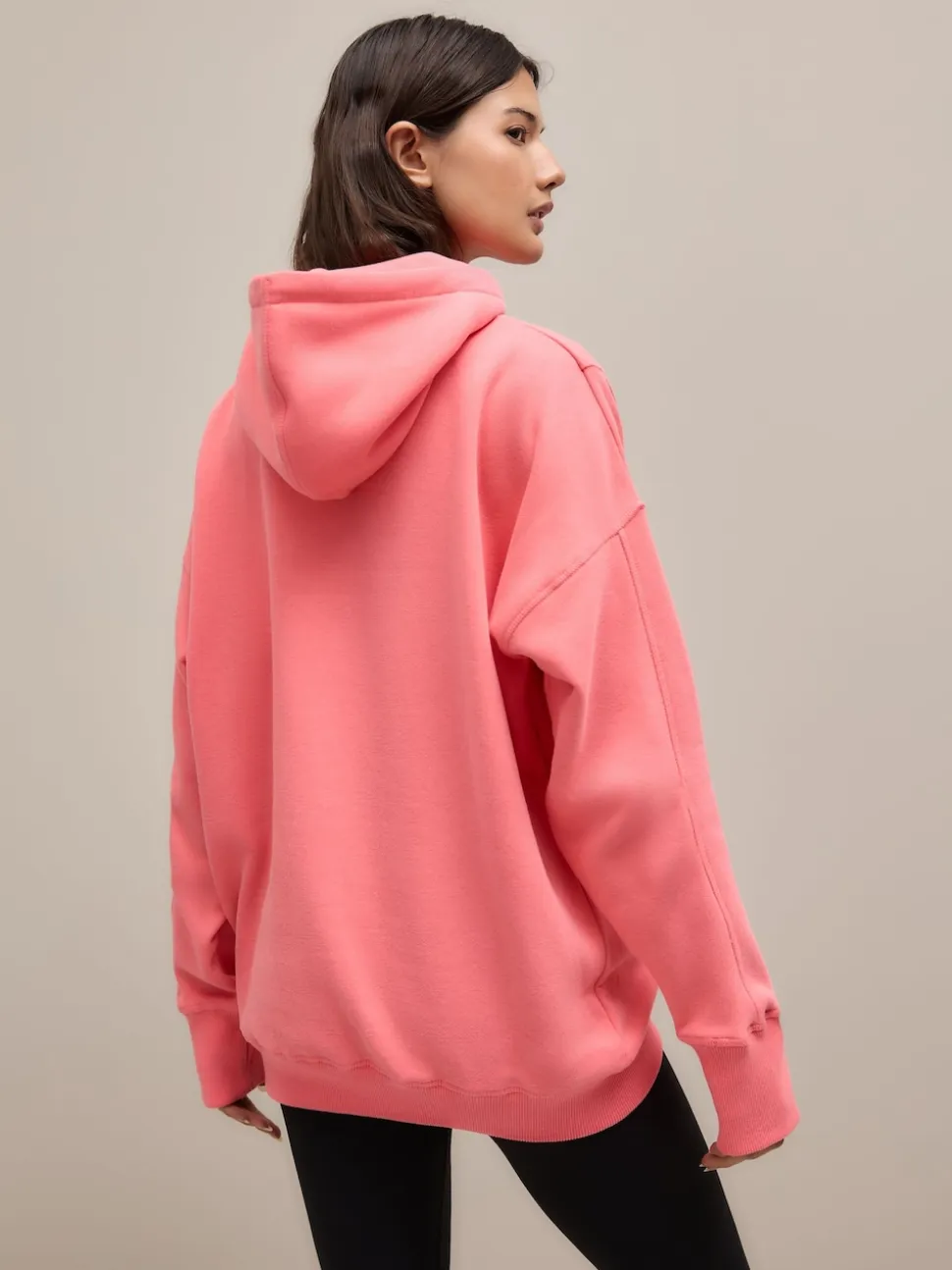 Rose vif - Sweat-shirt à capuche long actif à coutures apparentes ultra-doux avec poches