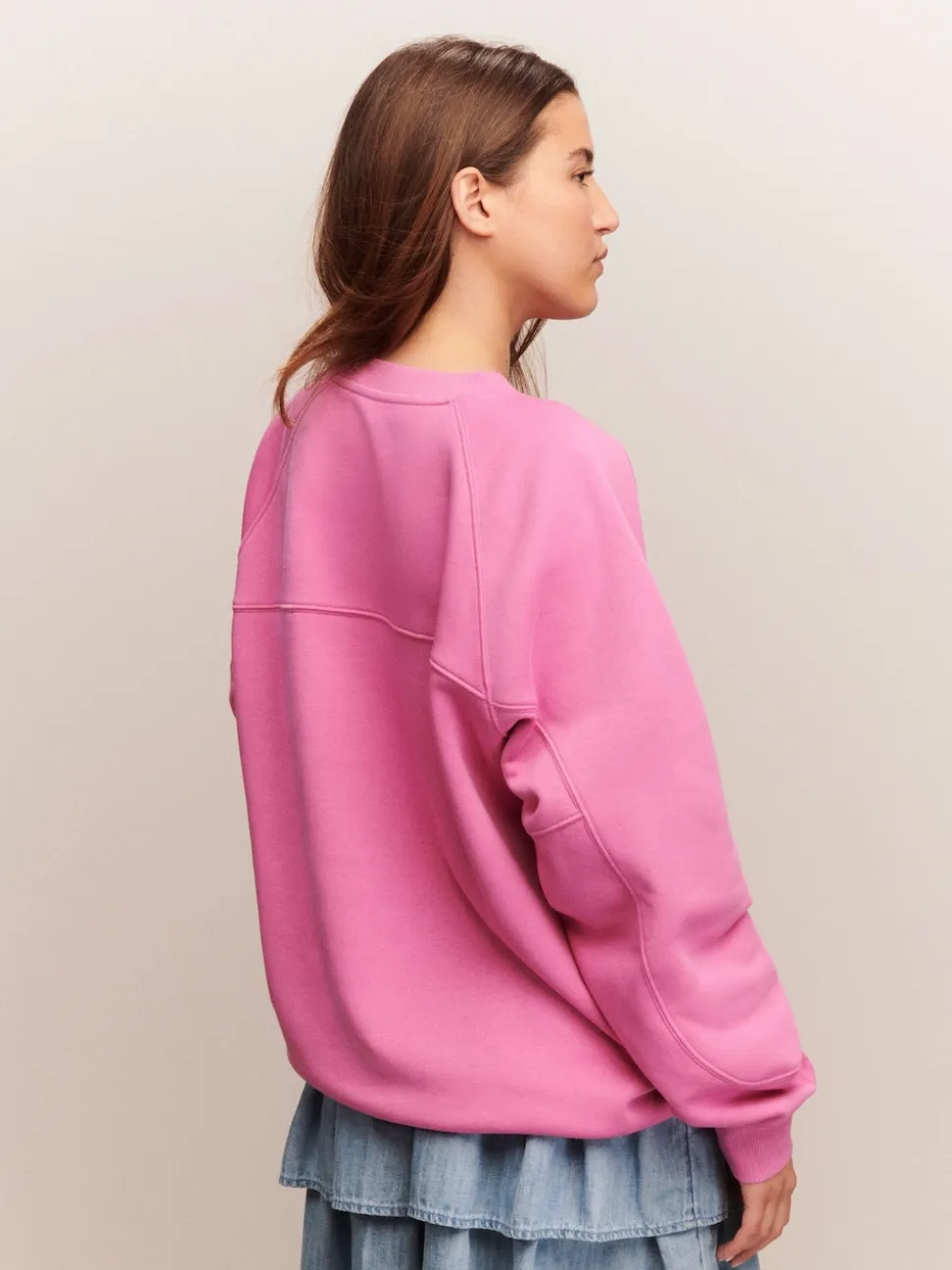 Rose vif - Sweat-shirt épais décontracté à Col rond