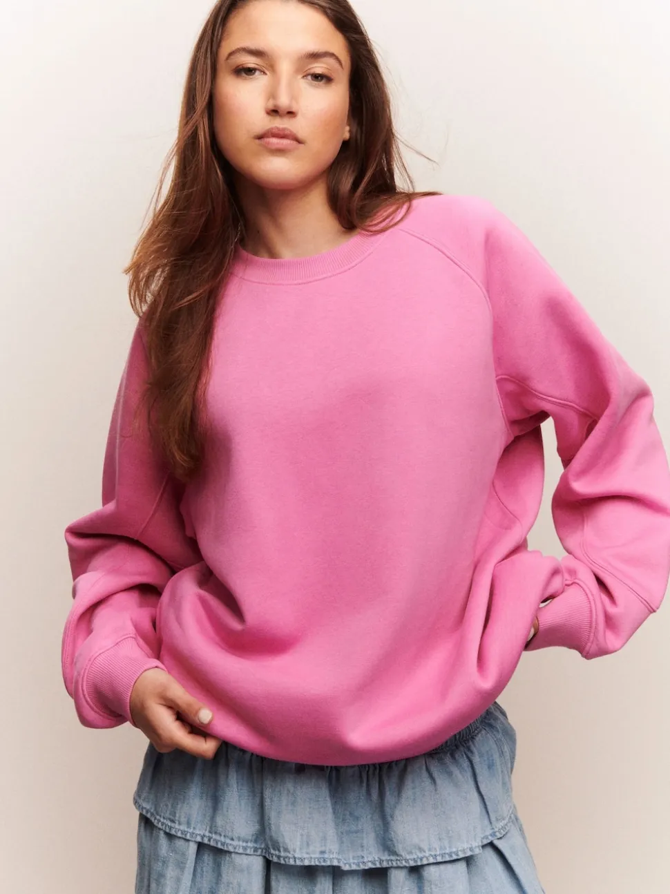 Rose vif - Sweat-shirt épais décontracté à Col rond
