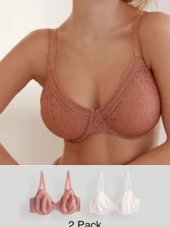 Rose/blanc - Lot de 2 soutiens-gorge DD+ en dentelle non rembourrés bonnets complets