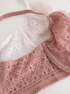Rose/blanc - Lot de 2 soutiens-gorge DD+ en dentelle non rembourrés bonnets complets