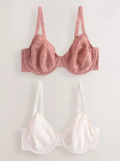 Rose/blanc - Lot de 2 soutiens-gorge DD+ en dentelle non rembourrés bonnets complets