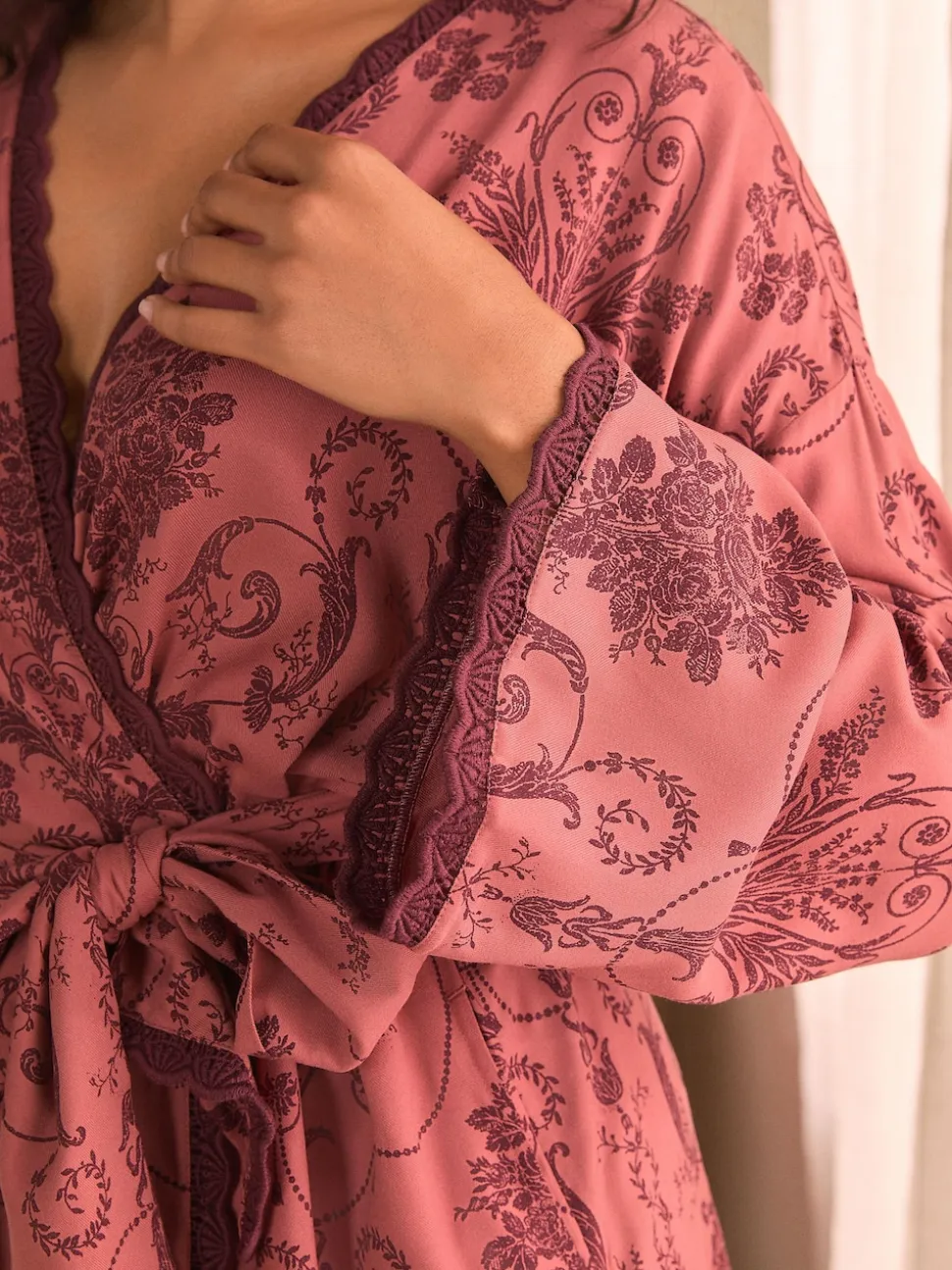 Rose/Bourgogne - Peignoir Laura Ashley Josette