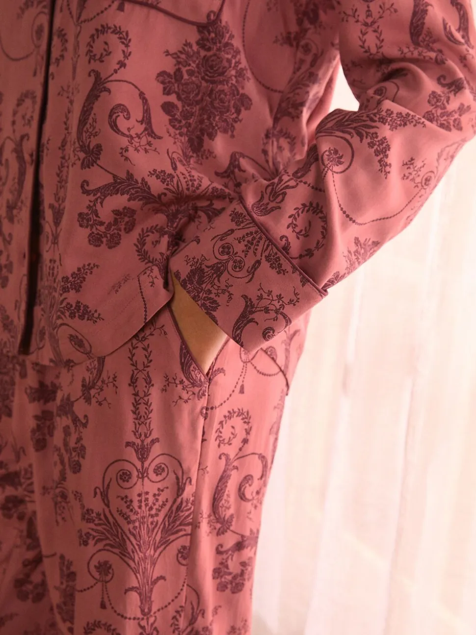 Rose/Bourgogne - Pyjama Laura Ashley Josette boutonné