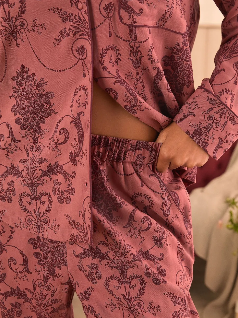 Rose/Bourgogne - Pyjama Laura Ashley Josette boutonné