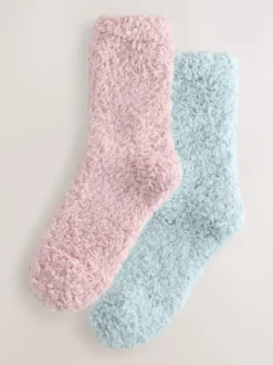 Rose/Gris - Lot de 2 paires de chaussettes douillettes Teddy Borg