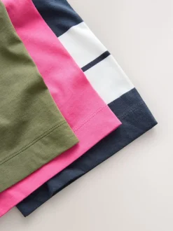 Rose/Kaki/Rayure - Lot 3 t-shirts col ras du cou 100% coton longueur coude