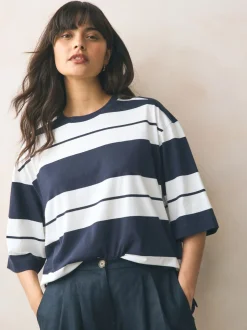 Rose/Kaki/Rayure - Lot 3 t-shirts col ras du cou 100% coton longueur coude