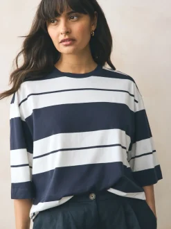 Rose/Kaki/Rayure - Lot 3 t-shirts col ras du cou 100% coton longueur coude