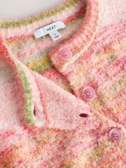 Rose/Orange corail - Cardigan à col ras du cou en maille teint par espacement