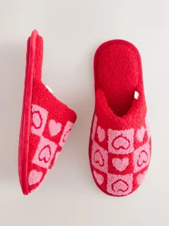 Rose/rouge - Chaussons cœur à carreaux Mule Borg