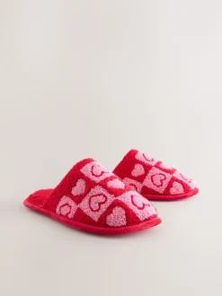 Rose/rouge - Chaussons cœur à carreaux Mule Borg