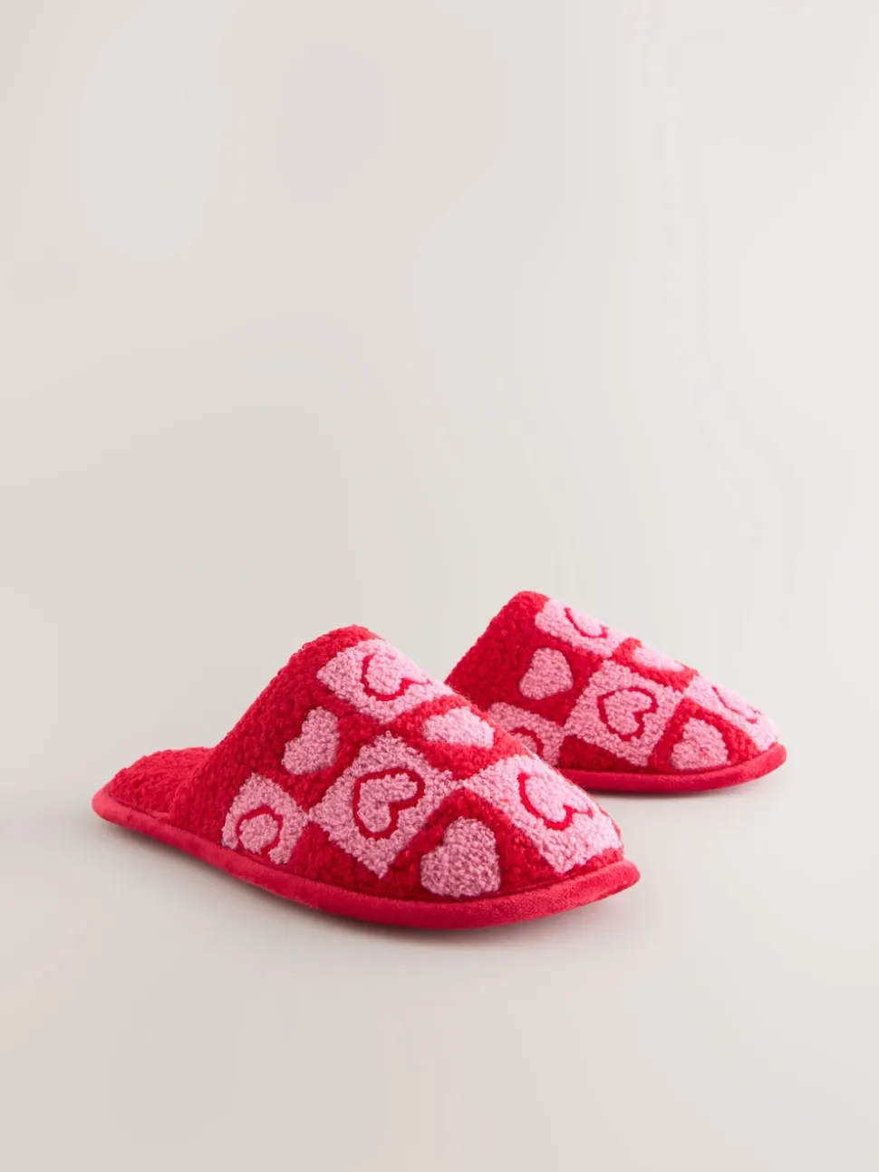 Rose/rouge - Chaussons cœur à carreaux Mule Borg