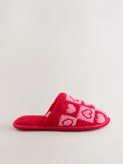 Rose/rouge - Chaussons cœur à carreaux Mule Borg