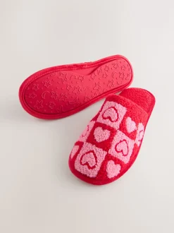 Rose/rouge - Chaussons cœur à carreaux Mule Borg