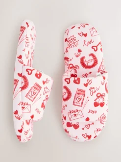 Rose/rouge - Chaussons Curseur en peluche cœur