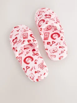 Rose/rouge - Chaussons Curseur en peluche cœur