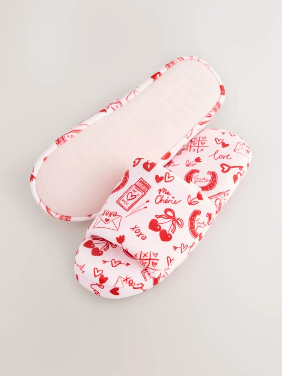 Rose/rouge - Chaussons Curseur en peluche cœur