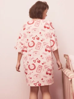 Rose/rouge motif cœurs - Chemise de nuit