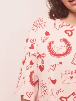 Rose/rouge motif cœurs - Chemise de nuit
