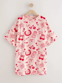 Rose/rouge motif cœurs - Chemise de nuit