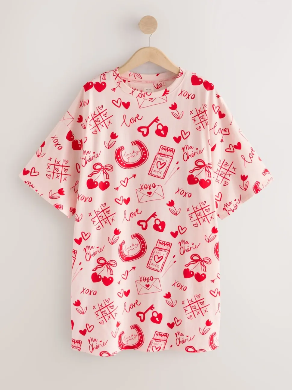Rose/rouge motif cœurs - Chemise de nuit