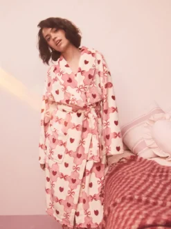Rose/rouge motif cœurs - Peignoir ultra-doux