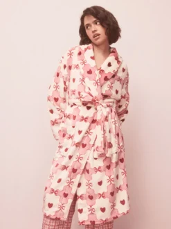 Rose/rouge motif cœurs - Peignoir ultra-doux