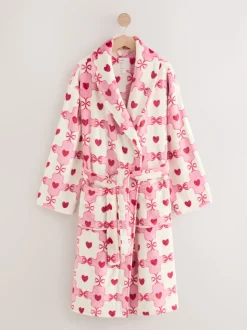 Rose/rouge motif cœurs - Peignoir ultra-doux