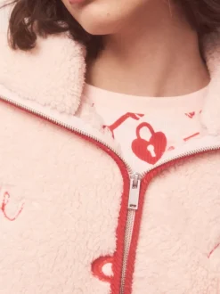 Rose/rouge motif cœurs - Polaire Borg à fermeture éclair