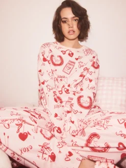 Rose/rouge motif cœurs - Pyjamas Manche longue côtelé