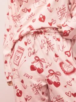 Rose/rouge motif cœurs - Pyjamas Manche longue côtelé