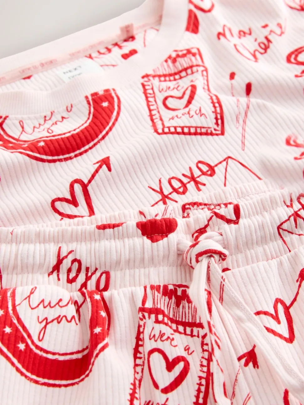 Rose/rouge motif cœurs - Pyjamas Manche longue côtelé