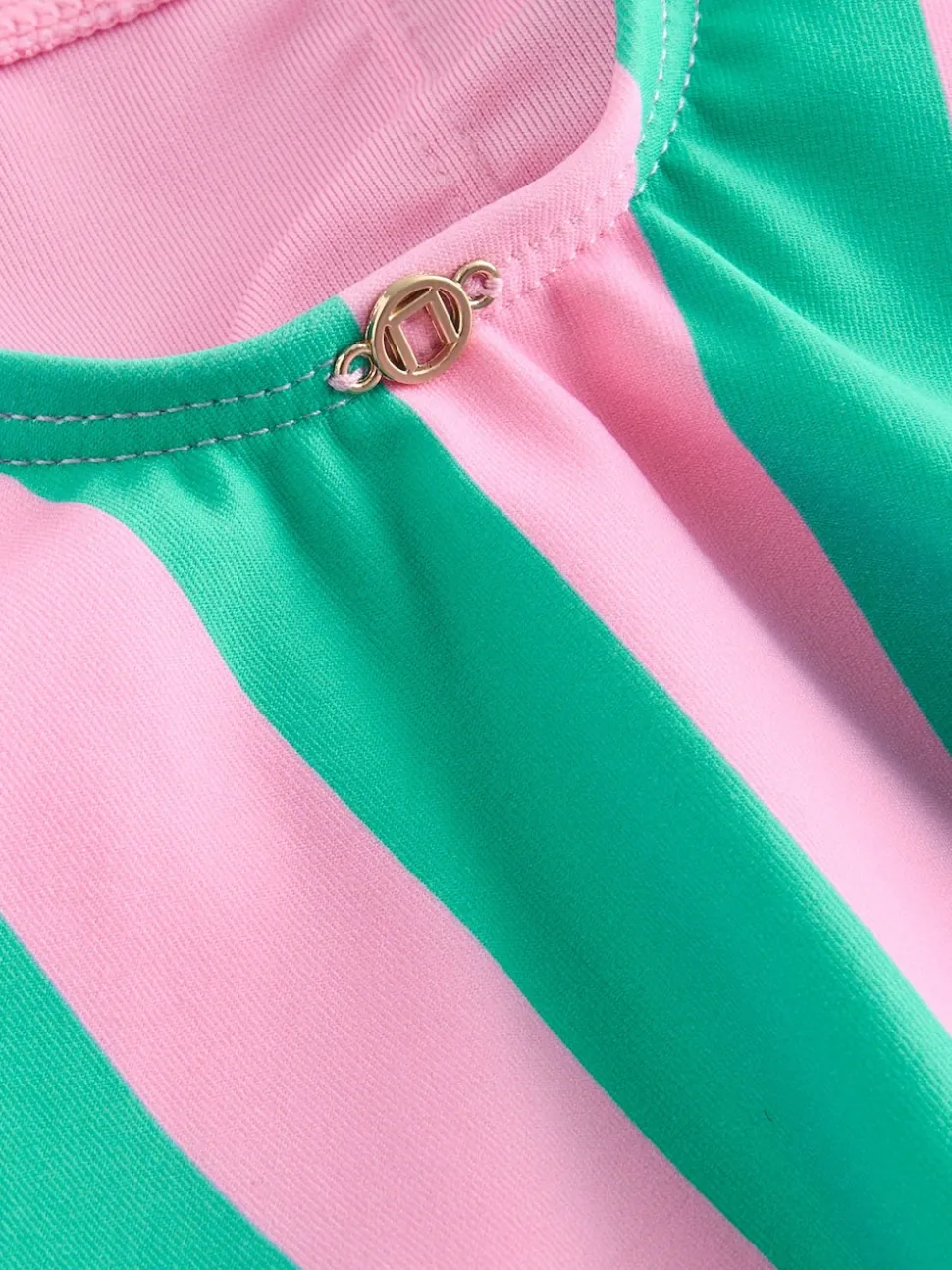 Rose/vert rayé - Maillot de bain à encolure dégagée gainant avec ornements perlés