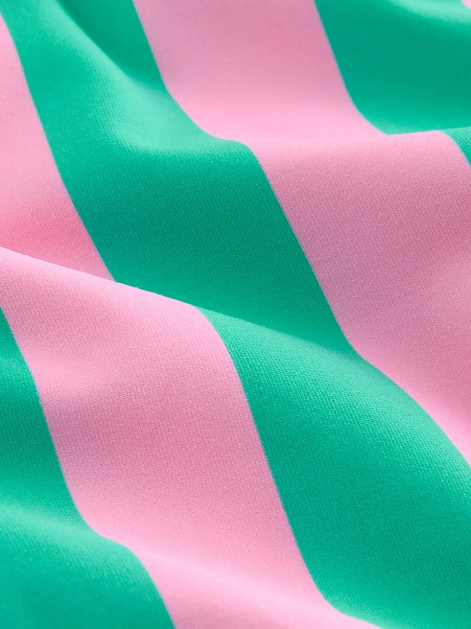 Rose/vert rayé - Maillot de bain à encolure dégagée gainant avec ornements perlés