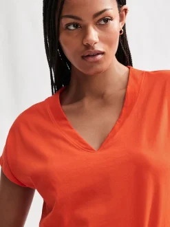 Rouge - 100% coton Mancherons Col en V Mini robe