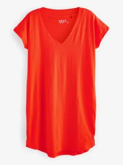 Rouge - 100% coton Mancherons Col en V Mini robe