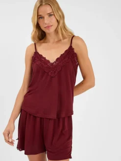 Rouge - Accessorize Ensemble Pyjamas court bordé de dentelle