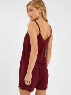 Rouge - Accessorize Ensemble Pyjamas court bordé de dentelle