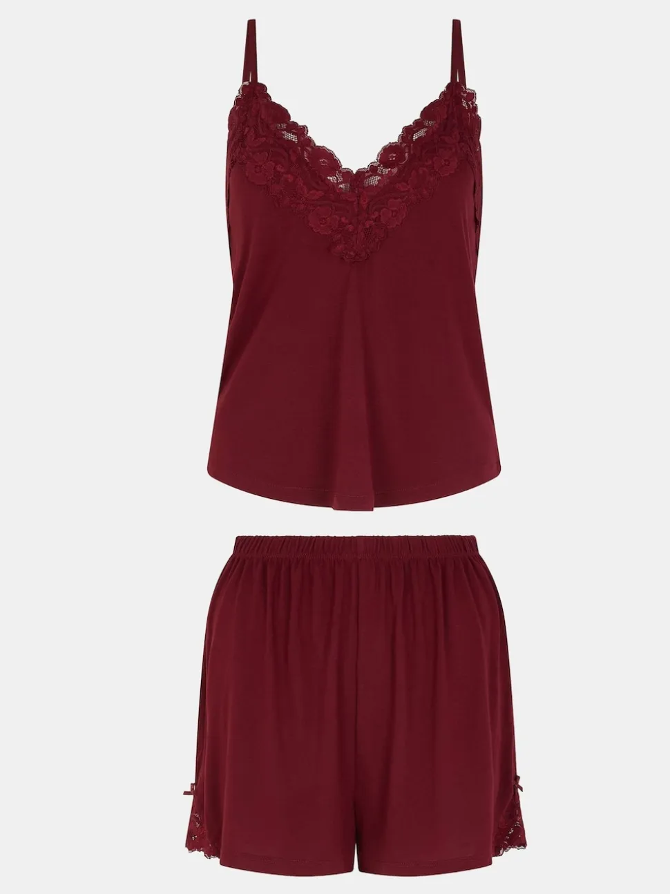 Rouge - Accessorize Ensemble Pyjamas court bordé de dentelle
