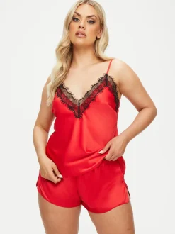 Rouge - Ann Summers Ensemble pyjama en dentelle Cerise et cami en satin